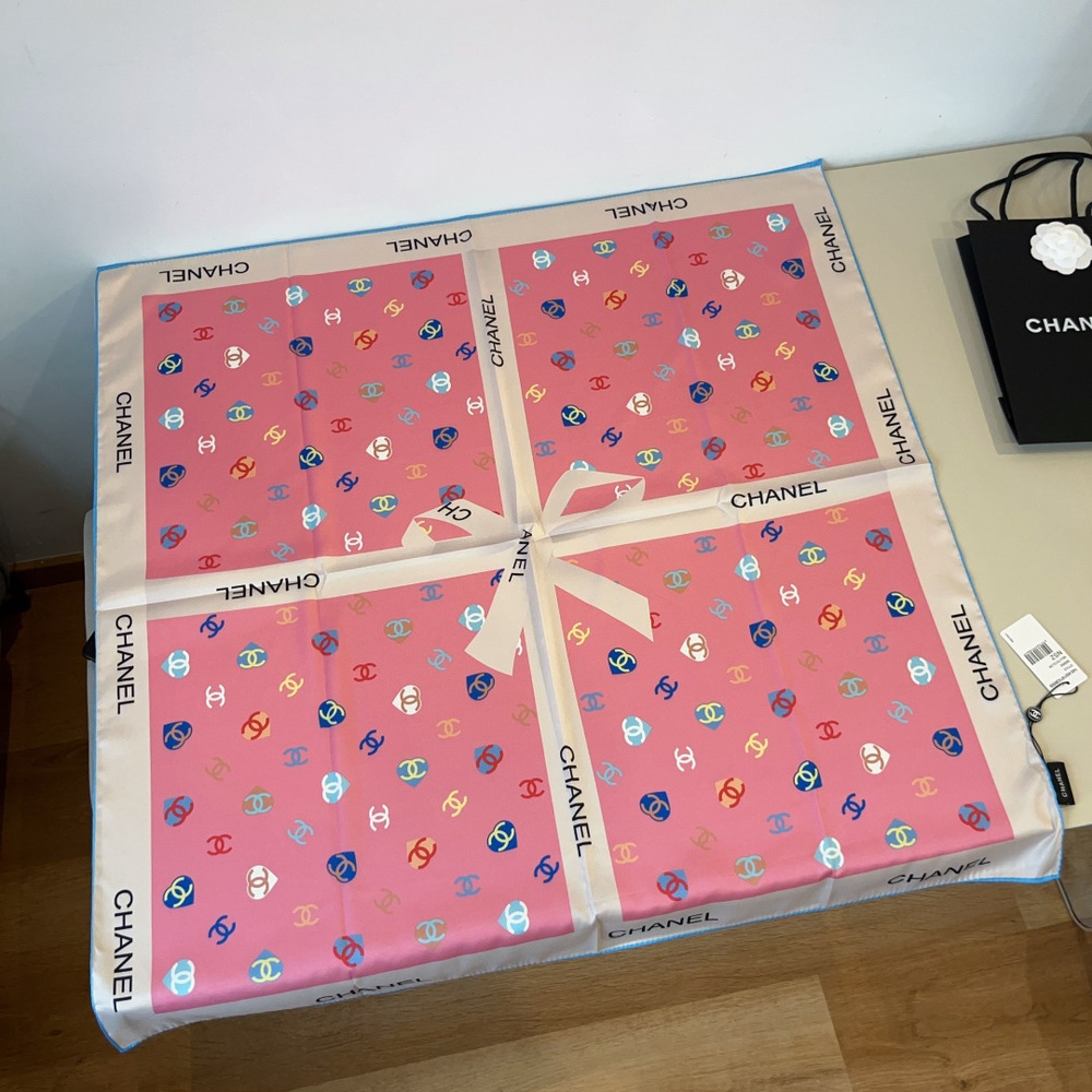 Chanel Pink Heart Logo Silk Scarf 90cm